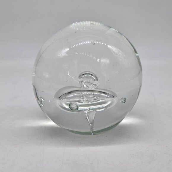 Hand Blown Clear Glass Paperweight With Abstract Design Controlled Bubbles 3" - Picture 9 of 12